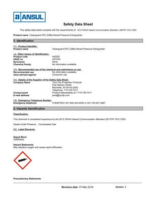 msds cleanguard-236fa ansul hfc-236fa