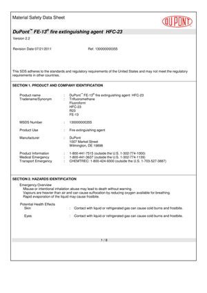 msds fe-13 dupont hfc-23