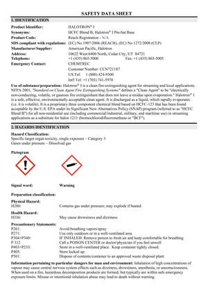 msds halotron I american pacific hcfc blend b