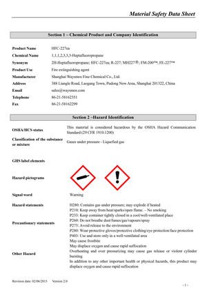 msds mh227 hfc227ea