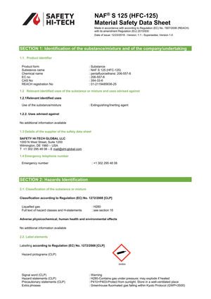 msds naf s 125 safety hi-tech hfc-125