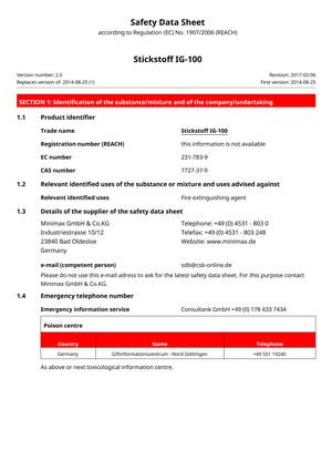 msds stickstoff ig-100 minimax ig100